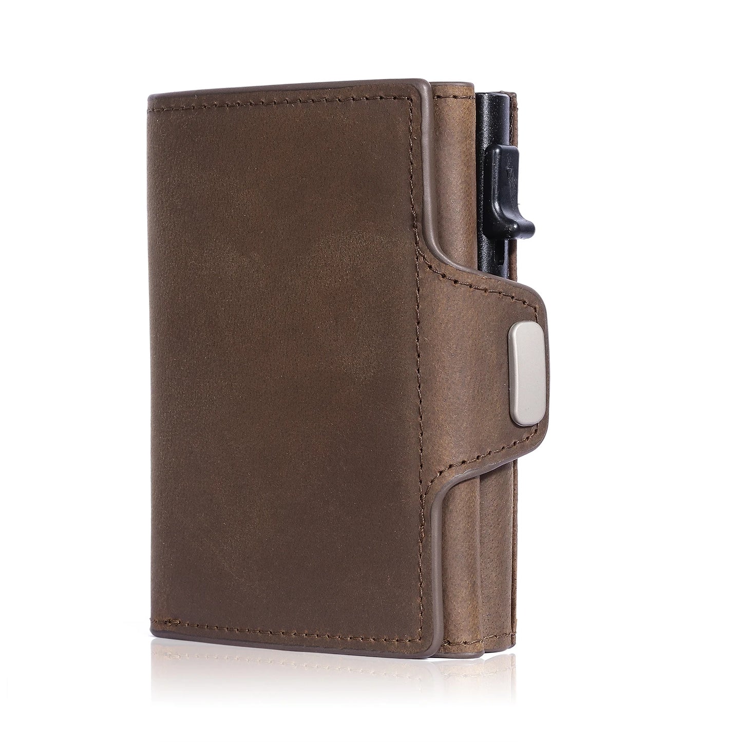 Pop-Up Credit Card Case with RFID Protection – Genuine Leather Wallet for Men & Women, Compartment for Notes and Coins