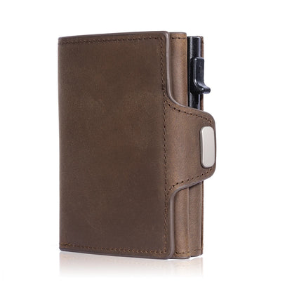 Pop-Up Credit Card Case with RFID Protection – Genuine Leather Wallet for Men & Women, Compartment for Notes and Coins