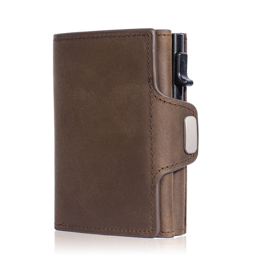 Pop-Up Credit Card Case with RFID Protection – Genuine Leather Wallet for Men & Women, Compartment for Notes and Coins