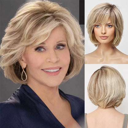 Brown Blonde Mixed Ombre Lace Front Wig – Short Wavy Bob Golden Blonde Remy Human Hair for White Women Daily Use