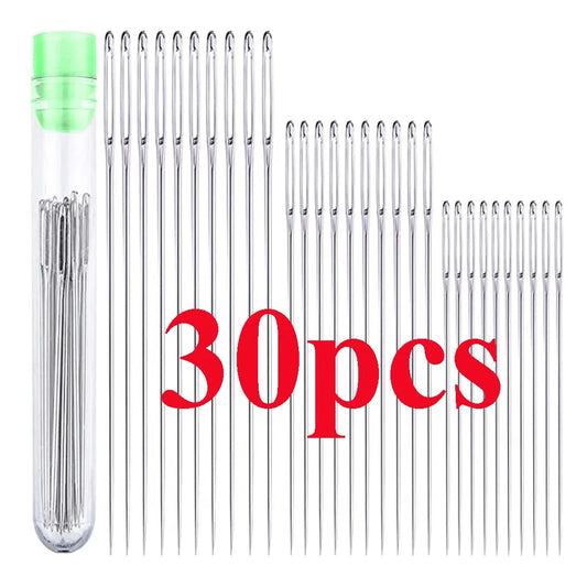 30Pcs Large Eye Sewing Needles Set (5 Sizes) for Cross Stitch, Leather & Embroidery Handmade Craft Threading Sewing Accessories