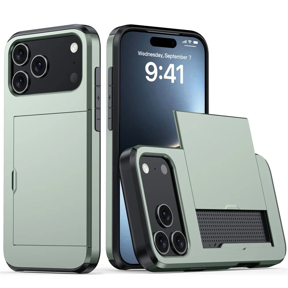 Shockproof iPhone Case with Wallet Card Holder – Protective Cover for iPhone 17, 16, 15, 14, 13, 12, 11 Series, Including Mini & Pro Max