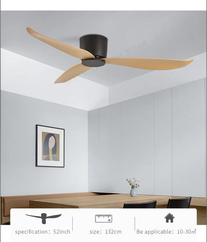 SOVE Modern Black & White Low Floor Ceiling Fan – 30W DC Motor with Remote Control, No Light, 220V