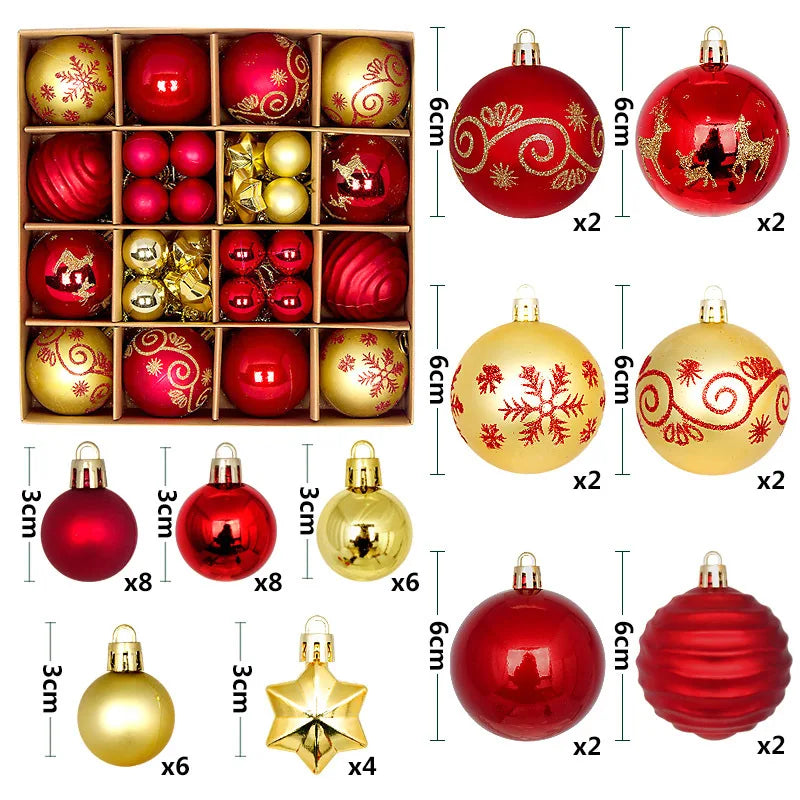 Christmas Ball Ornament Set – Large Xmas Tree Hanging Pendants with Snowflake Design for Home Decor & 2025 New Year Party Gifts
