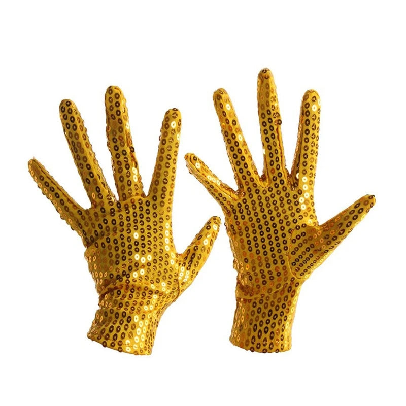 Internet Celebrity Sequined Gloves — Short Fashion Stage Performance Mittens in Black, Silver, Red, Yellow & Blue