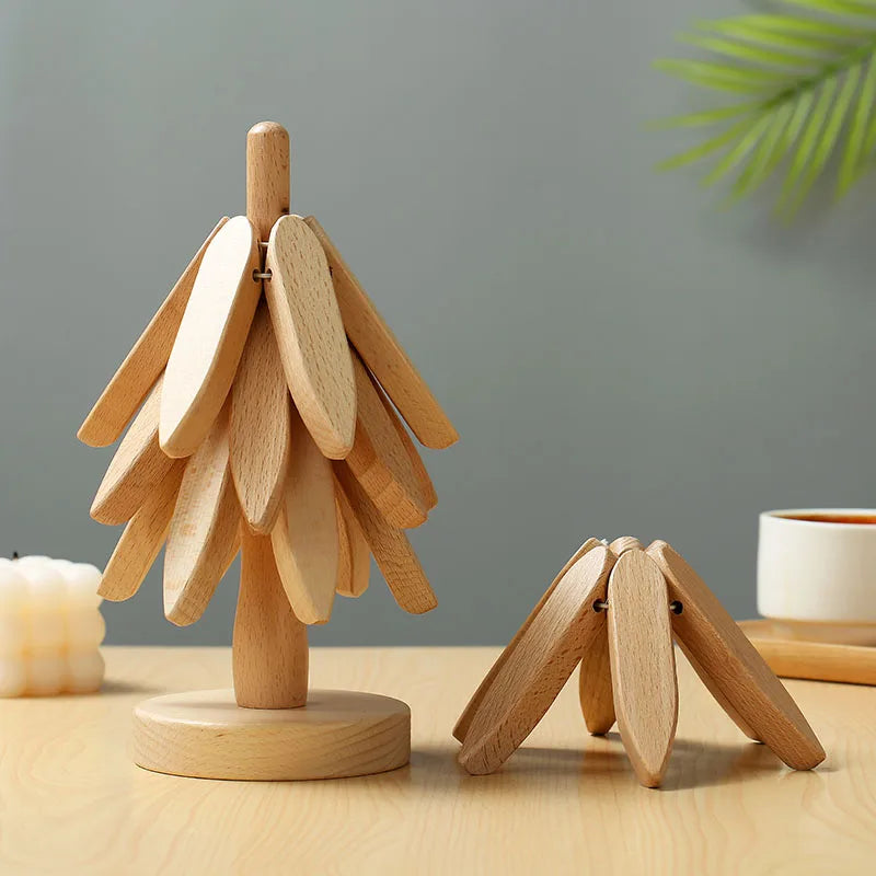 4PCS Tree Design Wooden Trivets - Decorative Anti Scald Heat-Resistant Table Mats and Coasters Placemats for Pot and Pans