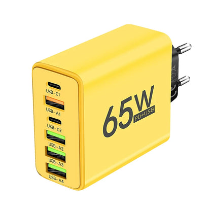 USB Type C 6-Port Wall Charger - PD Fast Charging for iPhone 15/14 Pro Max, Samsung, Xiaomi, Huawei Mobile Phones