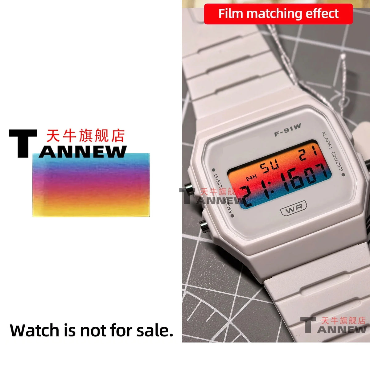 Casio F-91W A158W A168 Mod Kit - STN HD Display, Rainbow Gradient Display Sticker & Complete Watch Makeover Set