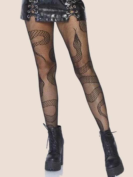 Fashionable Snake-Shaped Fishing Net Socks - 1 Pair of Punk Style Halloween Pantyhose, Sexy Horror Snake Shaped Design