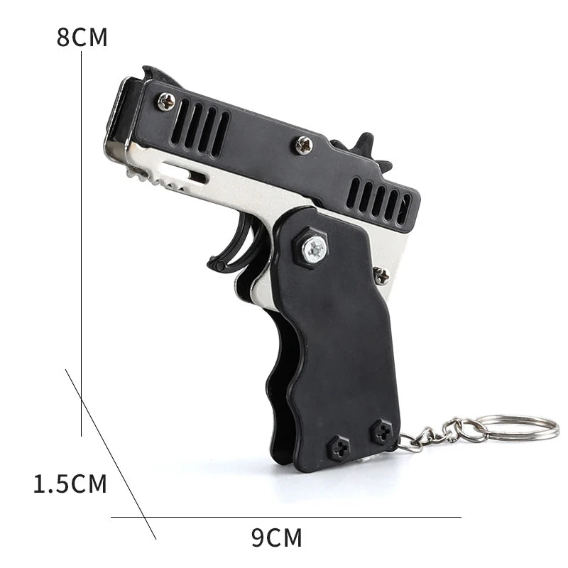 Mini Metal Gun Keychain – Folding Pistol Toy for Kids, Car Styling & Outdoor Gift