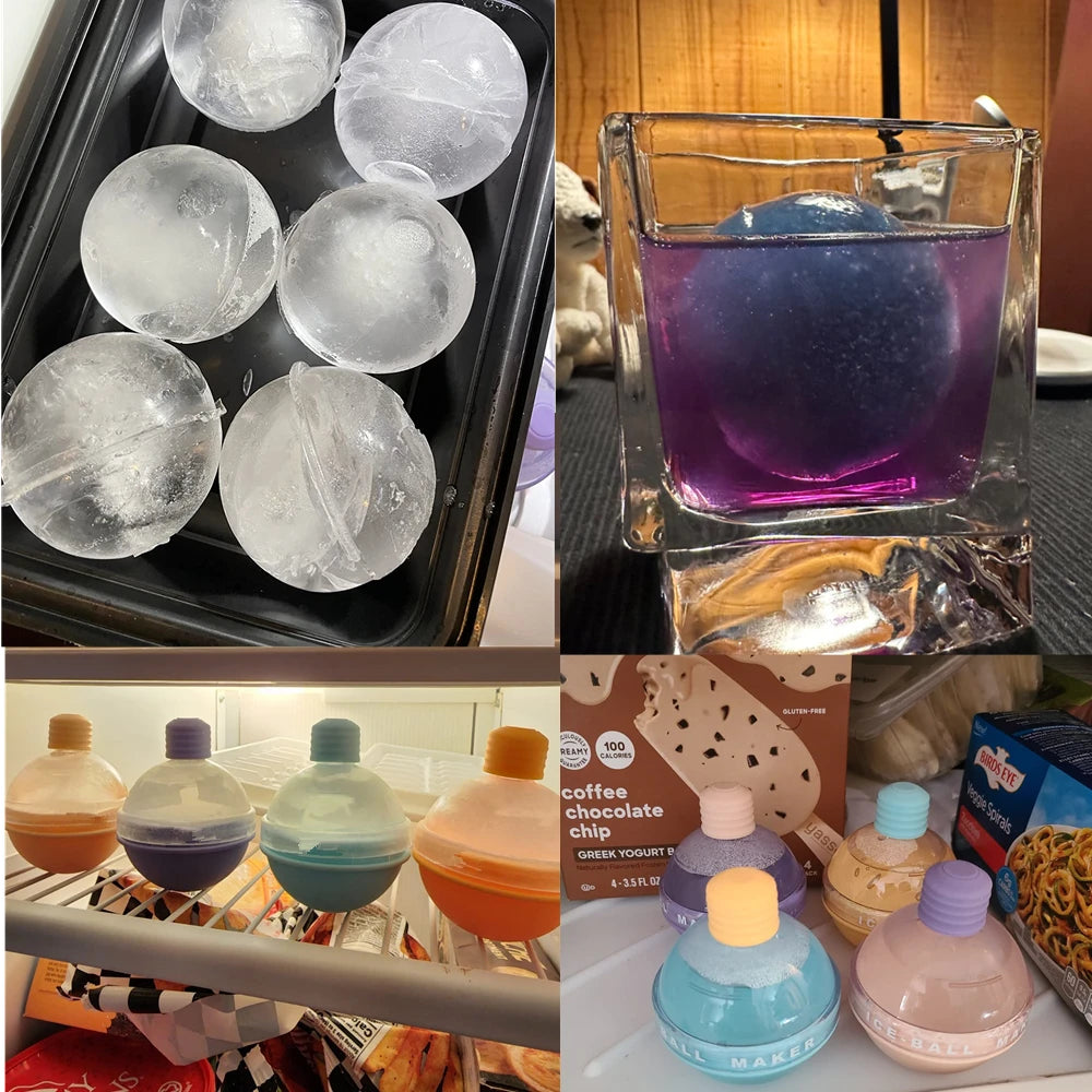 Premium Food Grade Silicone Ice Ball Mold Set - Candy-Colored Spheres for Whiskey & Cocktails | 2024 Edition