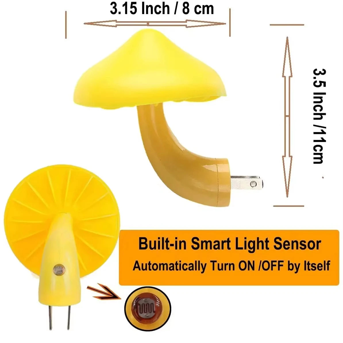 LED Mushroom Sensor Night Light – Warm White Dimmable Plug-In Wall Lamp for Bedroom, Kids Room Decor (US/EU Plug)