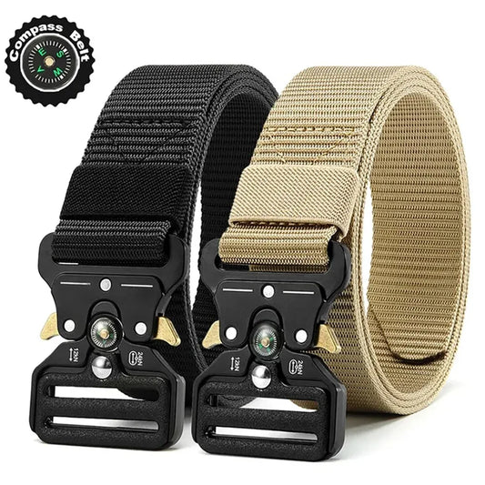 Men's Tactical Multi-Function Belt: Army Outdoor Hunting Compass, Combat Survival Marine Corps Canvas Nylon Luxury Accessory