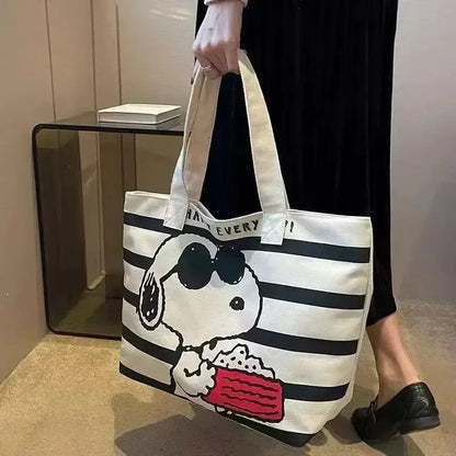 Disney Minnie & Snoopy Cartoon Canvas Tote Bag – Large Capacity Cute School & Mommy Bag for Books, Students & Everyday Use
