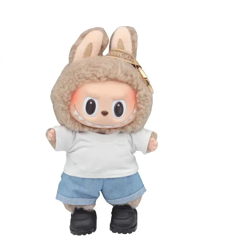 15-17cm Labubu & 10cm Cotoon Doll Clothes — Kpop EXO Idol Doll Outfit Set, T-Shirt & Denim Shorts Accessories