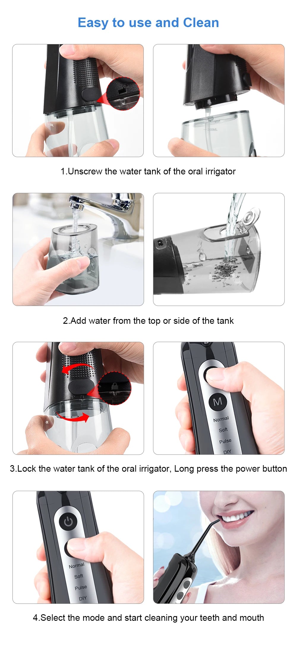 INSMART Portable Oral Irrigator – 300ml Waterproof Dental Water Flosser for Teeth Cleaning & Whitening