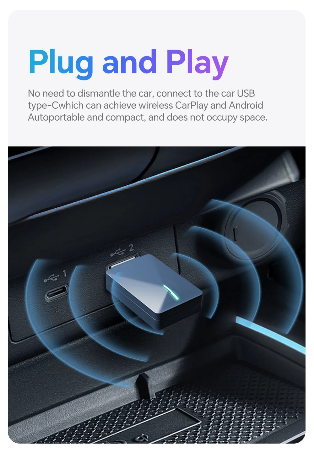 2025 2 in 1 Wireless CarPlay & Android Auto Adapter – Plug & Play USB for Mazda, Haval, Kia, Volvo, Audi, VW