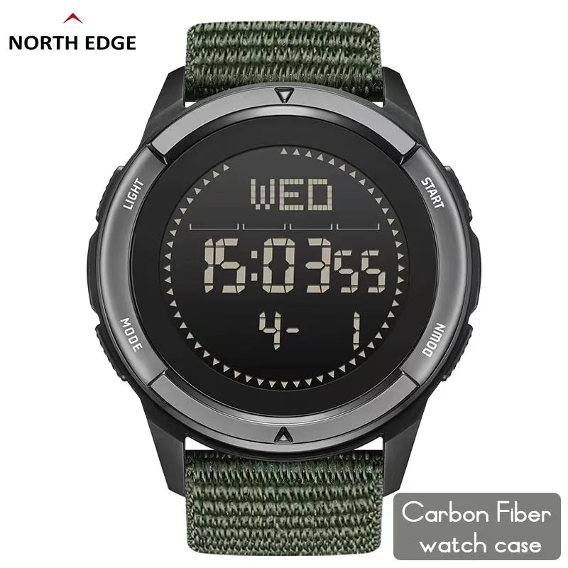 NORTH EDGE ALPS 45MM Men's Outdoor Sports Watch Waterproof Compass Metronome Carbon Fiber Case Nylon Strap