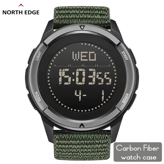 NORTH EDGE ALPS 45MM Men's Outdoor Sports Watch Waterproof Compass Metronome Carbon Fiber Case Nylon Strap