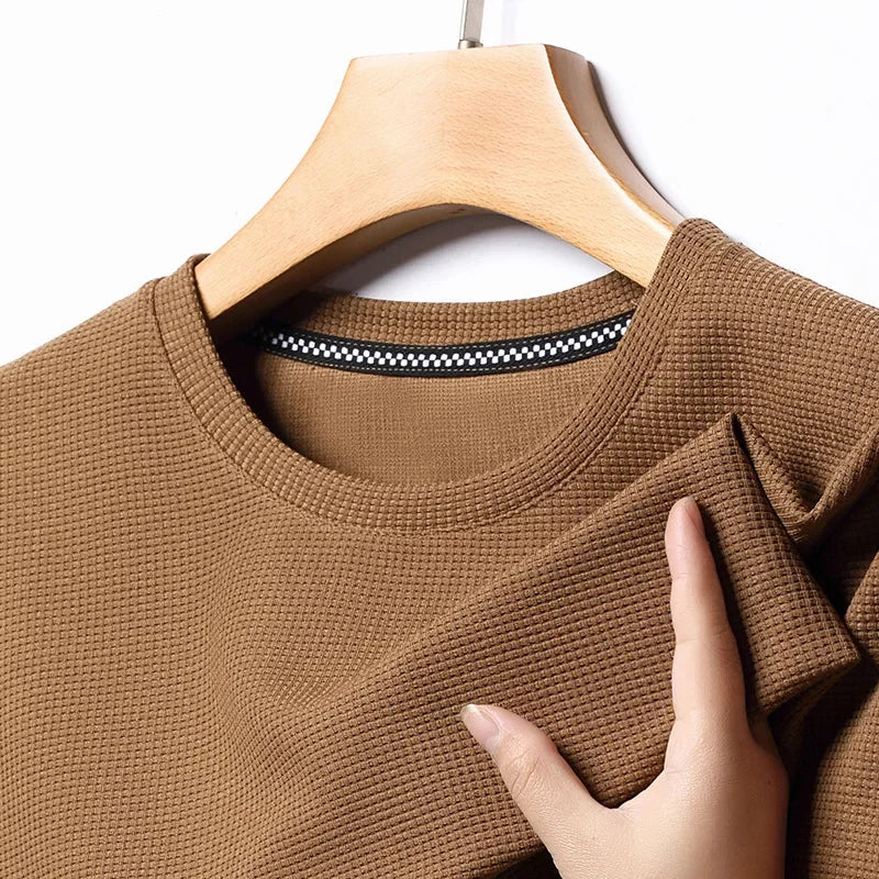 Men's Summer Waffle Round Neck Short Sleeve T-Shirt - Casual Short Sleeve Top
