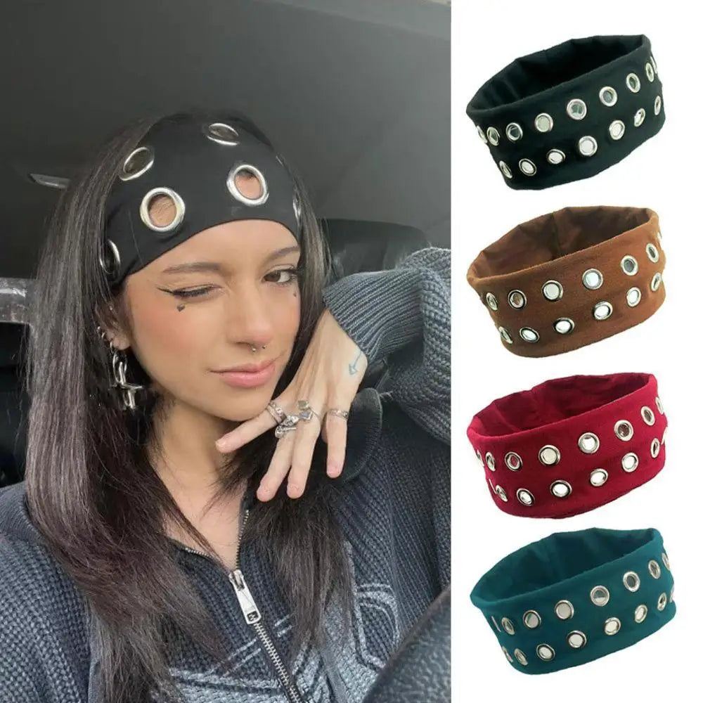 Harajuku Y2K Punk Girl Headband – Hollow Eyelet Cotton Elastic Steampunk & Gothic Style
