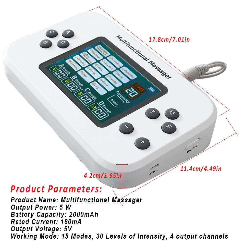 EMS Electric Muscle Stimulator — TENS Pulse Massager for Physiotherapy, Pain Relief, and Muscle Relaxation, Rechargeable Health Device
