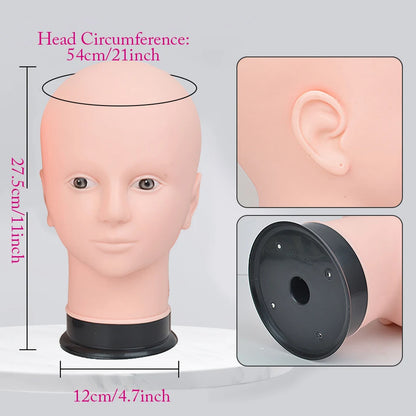 Mannequin Head Wig Stand — Adjustable Tripod Holder for Wig Making, Display, and Cosmetology Training