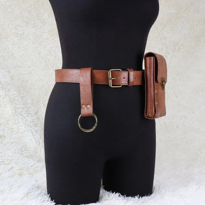 4PCS Medieval Cosplay Leather Belt Set – Copper Coin Waist Bag, Renaissance & Steam Role Playing Halloween Costume Accessories