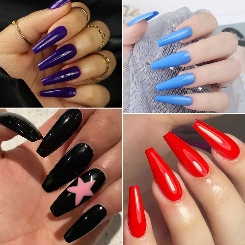 576PCS Colorful Press-On Fake Nails Set – Black & Red Oval/Square Short Full Cover Nail Tips for Salon-Style Nail Art