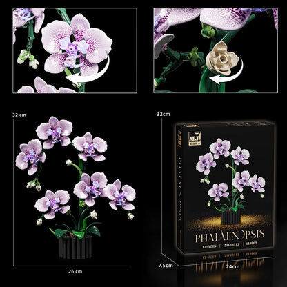 619PCS Phalaenopsis Orchid Building Blocks – Potted Flower Model Toy for Kids & Home Decor