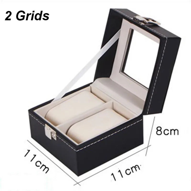 DELESYS PU Leather Watch Box – 2/3/4/5/6/8/10/12 Slot Storage Case with Lock, Traditional Style Gift Box