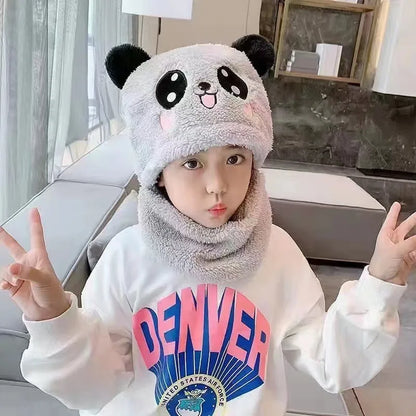 Fashionable Autumn & Winter Children's Cartoon Hat & Scarf Set - Double Layer Wool Warm Hat for Boys & Girls