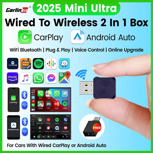 CarlinKit 5.0 Mini Wireless CarPlay & Android Auto Adapter – Plug & Play WiFi Bluetooth for OEM Cars