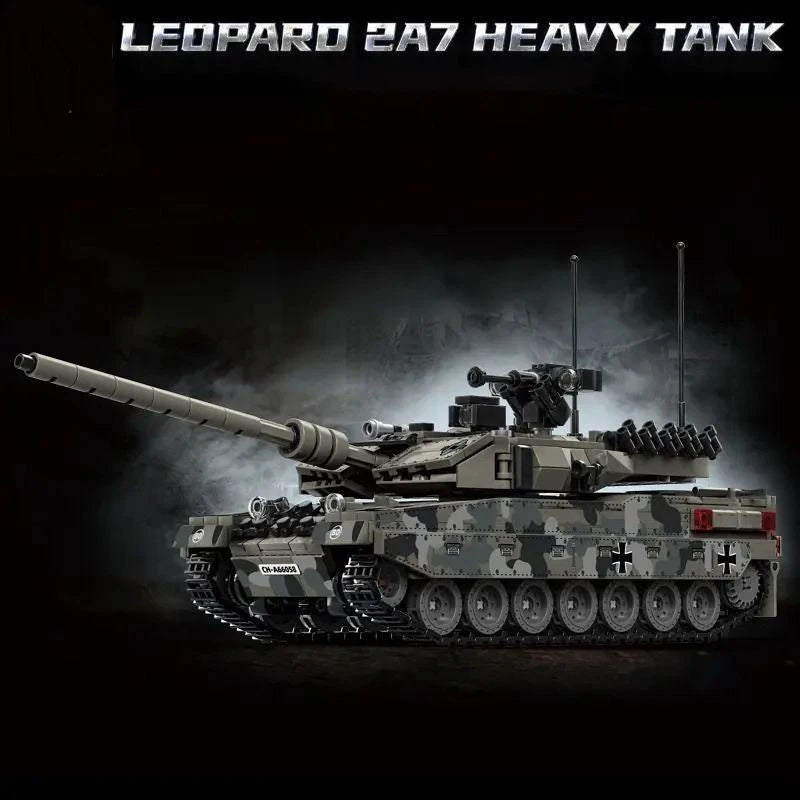 Military Tank Building Blocks Set - Leopard 2A7 Heavy Tank Model Bricks Toy for Boys, Adults & Christmas Gifts