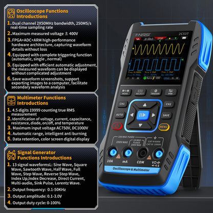 FNIRSI 2C23T / 2C53T 50MHz Handheld 3-in-1 Digital Oscilloscope Multimeter Signal Generator Dual Channel Automotive Diagnostic Tool