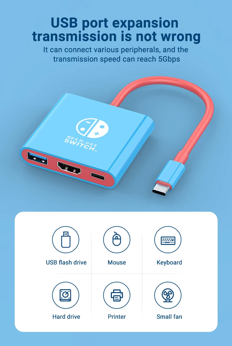 Portable Nintendo Switch Docking Station — Type-C Hub with HDMI & USB 3.0 for Travel Gaming