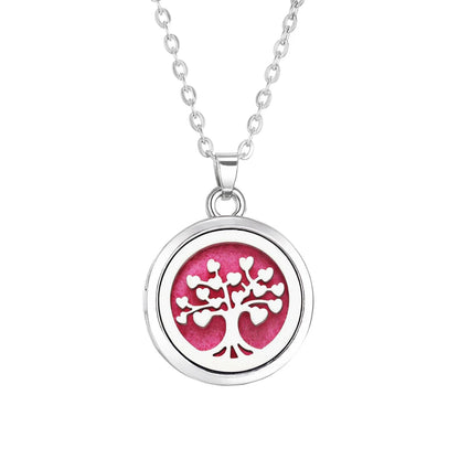 Tree of Life Aromatherapy Necklace – Stainless Steel Essential Oil Diffuser Locket Pendant