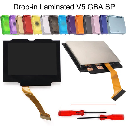 Laminated V5 IPS GBA SP Backlight LCD Replacement Mod Kit – Backlit Screen for Game Boy Advance SP, No Shell Cutting Needed