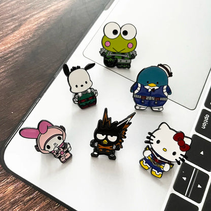 6PCS Kawaii Cat and Frog Enamel Pins - Cute Manga Metal Lapel Brooches for Backpacks, Jackets and Fashion Gifts