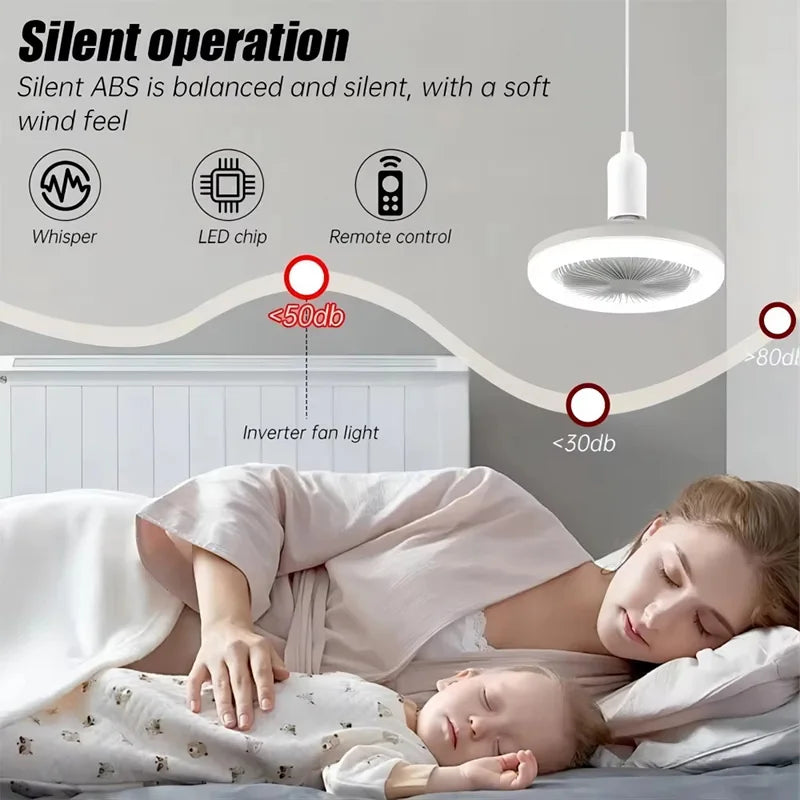 2-in-1 Ceiling Fan Lamp - 3-Speed Adjustable E27 LED Light with Dimmable Decorative Lighting for Bedroom, Living Room & Study