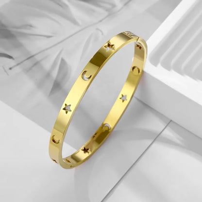 Stainless Steel Cuff Bracelet — Crystal Charm Bangle for Women, Fashion Jewelry