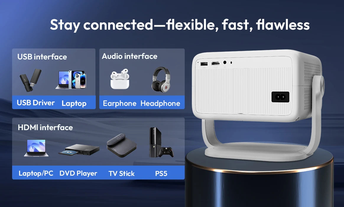 XGDOY 4K 650 ANSI HD Projector | 1080P Netflix, 5G WiFi, USB Beamer, 200'' Home Cinema for Smartphone & Tablet