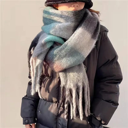 2025 Women's Winter Thick Cashmere Scarf – Warm Pashmina Shawl with Rainbow Tassels & Wraps
