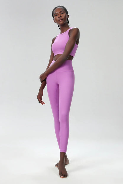3PCS Women’s Fitness Yoga Set – Solid Color Ribbed Long Sleeve Top & High Waist Leggings, Breathable Workout Sportswear