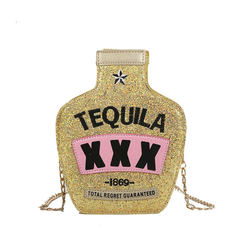 Ladies Fashion Laser Sequin Letter Wine Bottle Crossbody Shoulder Bag – Creative Personalized Design