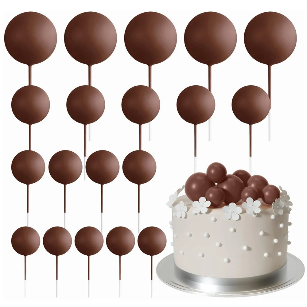 20Pcs Colorful Cake Topper Balls – Gold, Silver & Pastel DIY Cake Decorations for Birthday, Wedding & Party Supplies