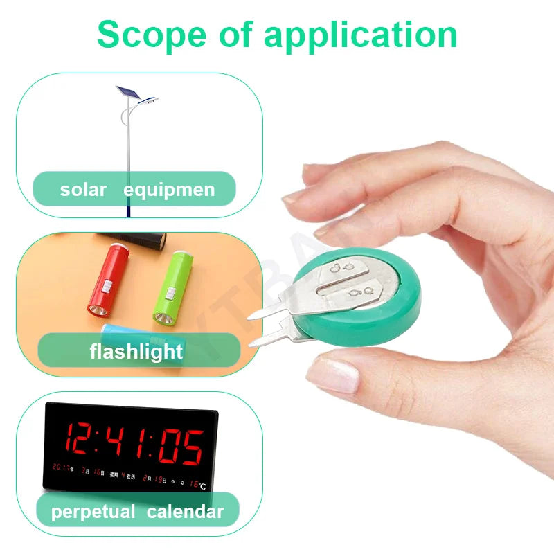 1.2V 20mAh Ni-MH Rechargeable Button Cell Battery with Welding Pins - Coin Battery for Toys, Timers and Solar-Powered Electronics