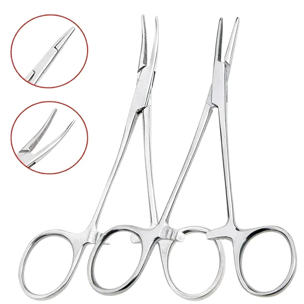 Stainless Steel Hemostatic Forceps - Locking Surgical Clamps with Curved & Straight Tip Pliers