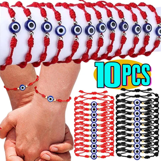 2/10PCS Lucky Red Rope Evil Eye Bracelets – Handmade Protective Wristbands for Men & Women
