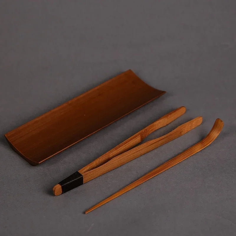 3/4/5Pcs Carbonized Bamboo Tea Set – Tea Clip, Teaspoon & Needle Pliers for Tea Ceremony